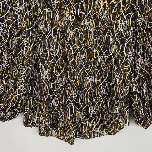 Diane von Furstenberg Blouse Womens 8 Black Gold White Silk Tie Waist Peasant - Picture 12 of 16